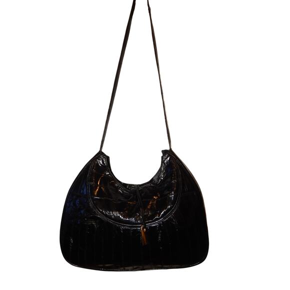 Rare Vintage Lee Sands Eel Skin Black Shoulder handbag w Wallet BOGO LimitTime - Picture 7 of 15